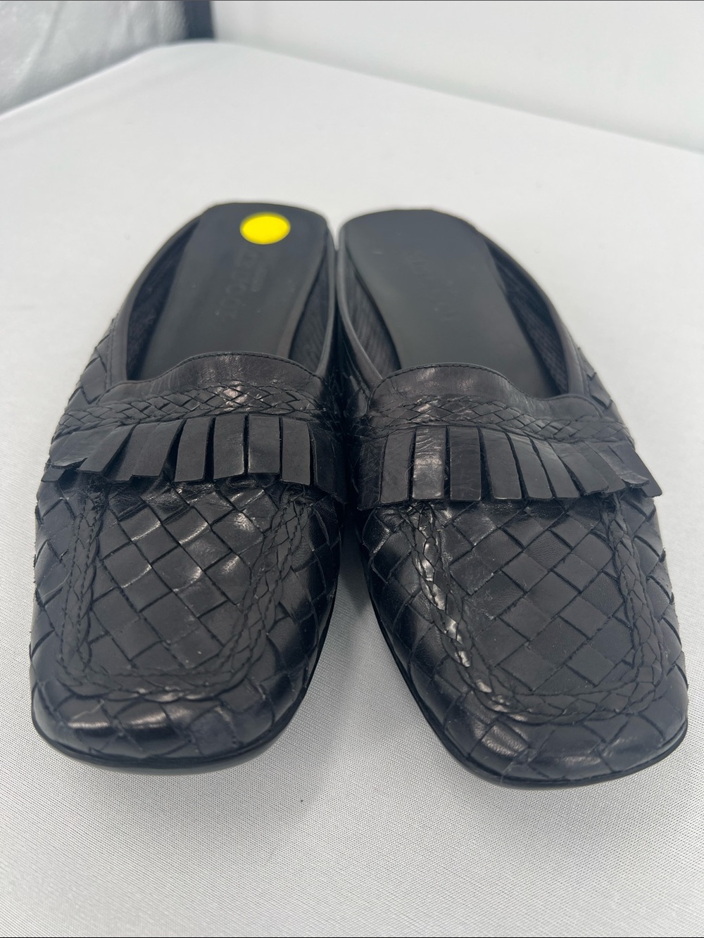 Sesto Meucci Black Woven Leather Fringe Mules - Picture 1 of 6